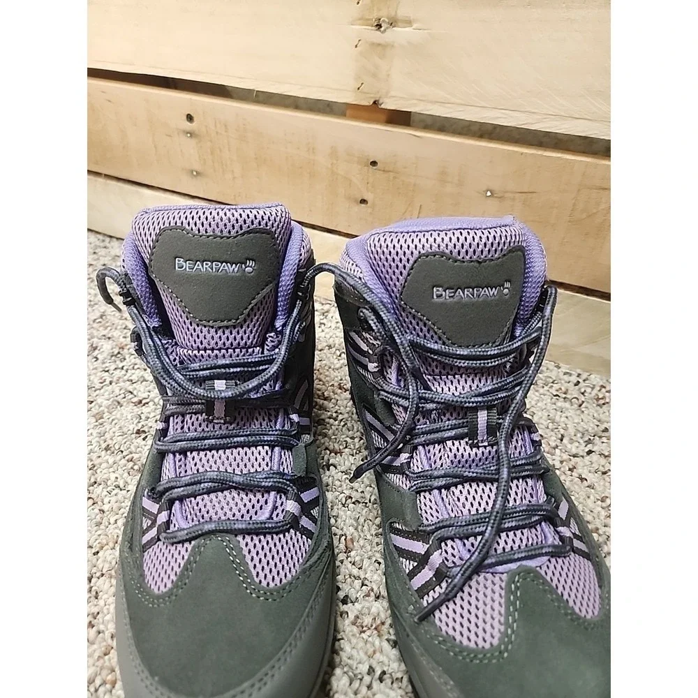 Bearpaw Tallac Boots Womens 8 Gray Purple Tallac Hiking Waterproof Cow Suede